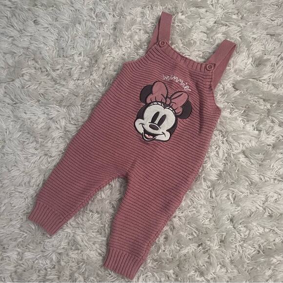 Disney Baby Pink Minnie Mouse Knit Overalls Size 6-9 Month - Picture 1 of 7